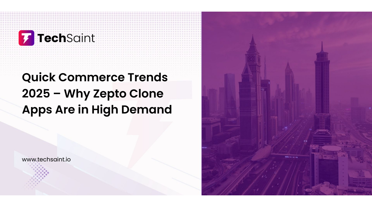 Quick Commerce app interface showing 10-minute grocery delivery system